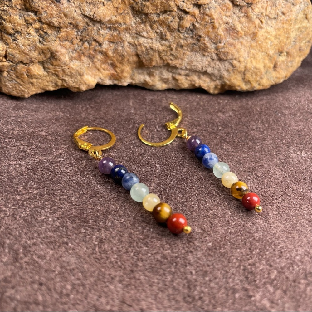 Chakra Crystals Gemstone Dangling Earrings Artisan Designed - Picture 7 of 16
